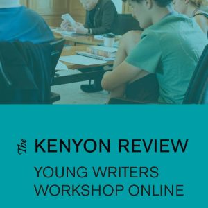 Text: The Kenyon Review Young Writers Workshop Online Photo: Young Writers and instructor sitting and reading in the classroom